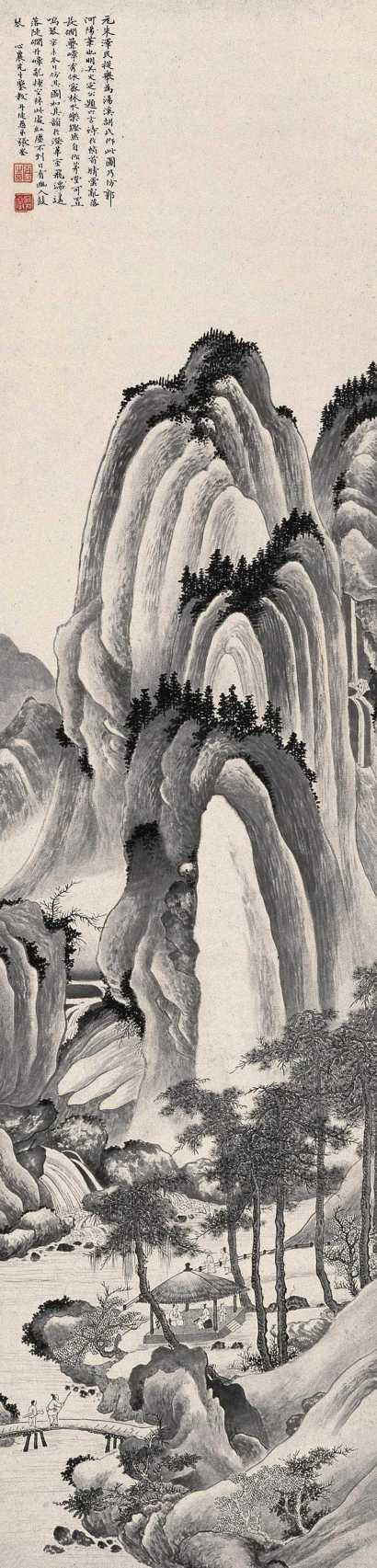 张崟 辛未（1811年）作 高山流水 立轴